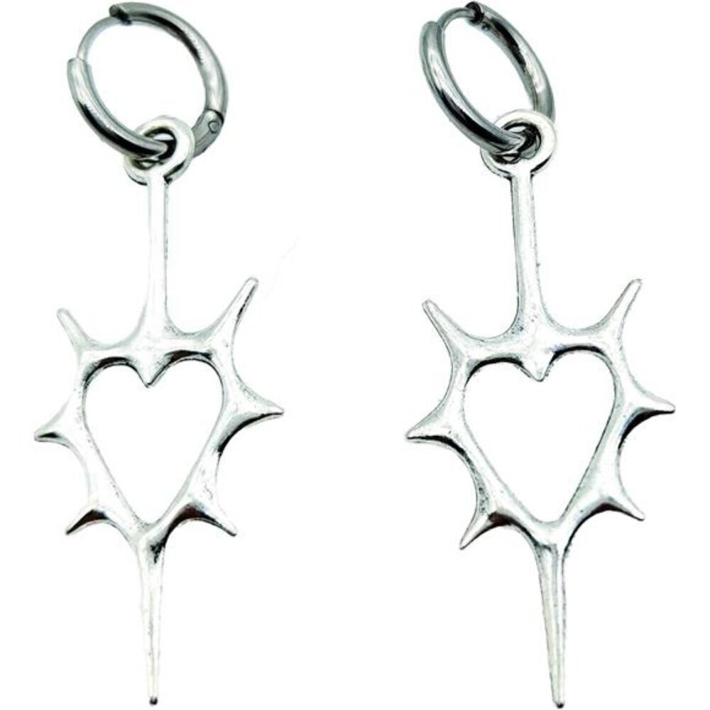 Edgy Heart Spike Dangle Earrings Women Goth Punk Stainless